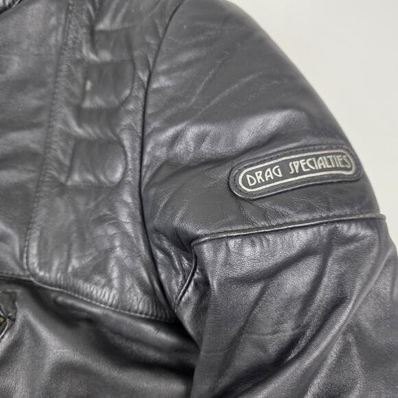 Drag Specialties Leather Motorcycle Jacket Mens 40 Black Biker Belted Zip Cuffs - Picture 2 of 13